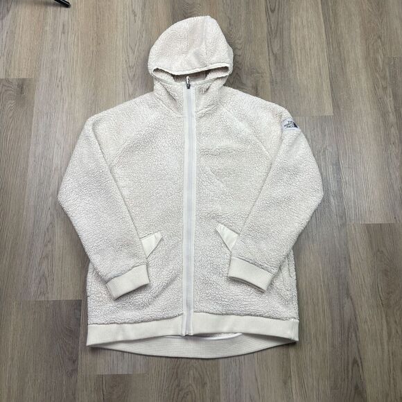 The North Face Jackets & Blazers - North Face Jacket Womens Large White Sherpa Fleece Full Zip Hooded Outdoor Coat
